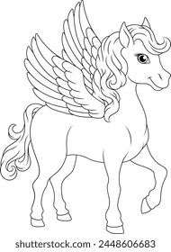A Pegasus horse with wings cartoon mythological animal from Greek myth illustration