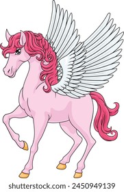 A Pegasus horse with wings cartoon mythological animal from Greek myth illustration