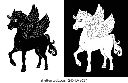 A Pegasus horse with wings cartoon mythological animal from Greek myth illustration