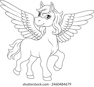 A Pegasus horse with wings cartoon mythological animal from Greek myth illustration