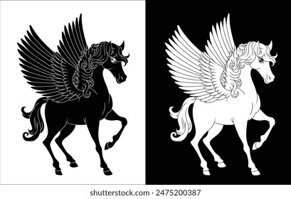 A Pegasus horse with wings cartoon mythological animal from Greek myth illustration