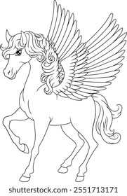 A Pegasus horse with wings cartoon mythological animal from Greek myth illustration