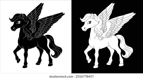 A Pegasus horse with wings cartoon mythological animal from Greek myth illustration