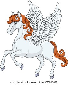 A Pegasus horse with wings cartoon mythological animal from Greek myth illustration