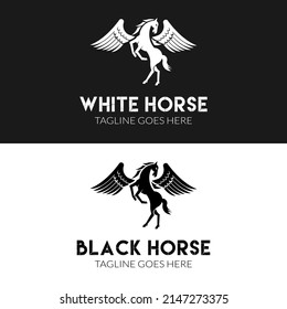 pegasus horse with wings silhouette for retro vintage sport and vehicle company mascot logo design 