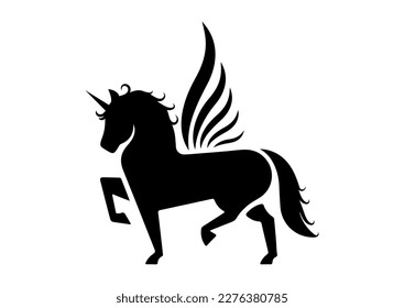Pegasus Icon Flat Design Vector. Black Silhouette Of Pegasus
