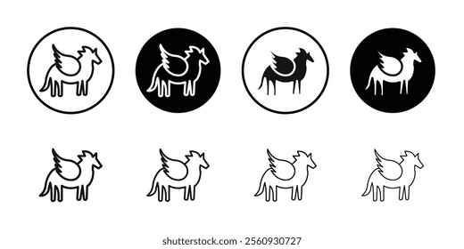 Pegasus icon Flat outline fill set collection