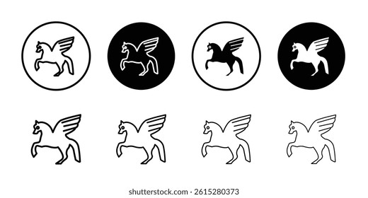 Pegasus icon Flat simple outline set