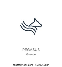 Pegasus icon. Thin linear pegasus outline icon isolated on white background from greece collection. Line vector sign, symbol for web and mobile