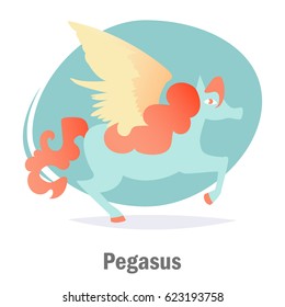 Pegasus. Isolated art on white background. Vector. Cartoon. Flat. 