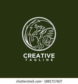 Pegasus with line art style design vector 