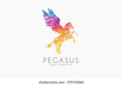Pegasus logo. Colorful logo design. Creative logo. Rainbow pegasus. Pegasus in grunge style