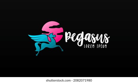 Vector de concepto del logotipo Pegasus. Vector de plantillas de logotipo animal