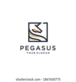 Pegasus logo with cool outline concept, nature, park, horse, Premium Vector