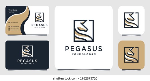 Pegasus-Logo mit coolem Umriss-Konzept, Natur, Park, Pferd und Visitenkarte Premium Vektor