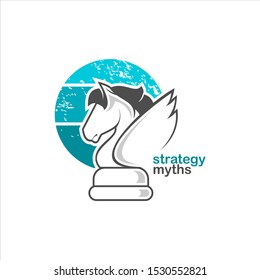 Pegasus logo flat illustration of knight chess, vector for strategy design template
