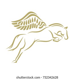 Pegasus logo. Gold horse with wings 