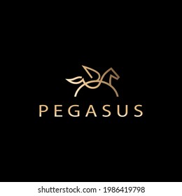 Pegasus logo vector. Golden Pegas logotype. Download it now