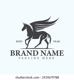 the pegasus logo or winged horse with a silhouette design is suitable for logos as well as for illustration