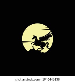Pegasus Majestic Mythical Greek Winged Horse on a Moon Background