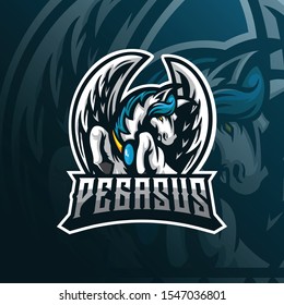 pegasus mascot logo design vector with modern illustration concept style for badge, emblem and tshirt printing. angry horse illustration for sport team.