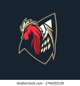 Pegasus mascot logo design vector with modern illustration concept style for badge, emblem and t shirt printing. Red Pegasus illustration for sport and e-sport team.