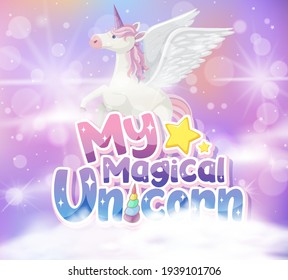 Pegasus With My Magical Unicorn Font On Pastel Pink Background Illustration