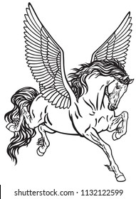 Pegasus mythological winged horse . Black and white tattoo vector