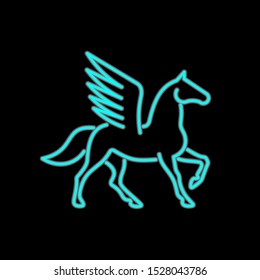 Pegasus neon icon. Mythical winged horse vector illustration. 