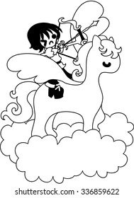 Pegasus on the cloud. And  man who shoots a bow.
