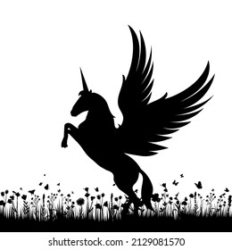 pegasus on the grass silhouette