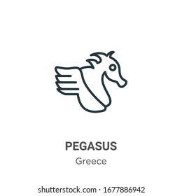 Pegasus outline vector icon. Thin line black pegasus icon, flat vector simple element illustration from editable greece concept isolated stroke on white background