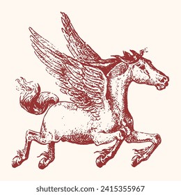 Pegasus retro Vintage art illustration hand drawn ancient greece