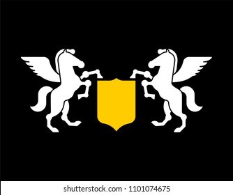Pegasus and Shield heraldic symbol. Sign Animal for coat of arms. Royal Horse Vector illustration

