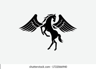 pegasus silhouette black horse with wings for vintage retro company mascot sport livestock logo design vector