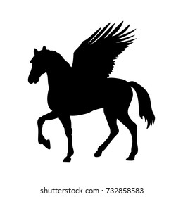 Pegasus silhouette mythology symbol fantasy tale. Vector illustration.