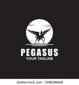 Pegasus silhouette, on the moon background 