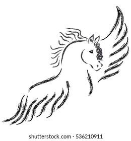 Pegasus silhouette on white background. Vector illustration.
