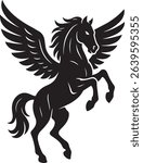 Pegasus Silhouette Rearing with Wings Spread – Mythical Winged Horse Vector Icon