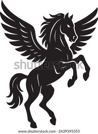 Pegasus Silhouette Rearing with Wings Spread – Mythical Winged Horse Vector Icon