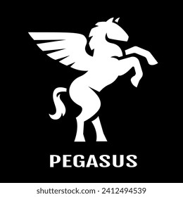 Pegasus de pie sobre sus patas traseras, logotipo.