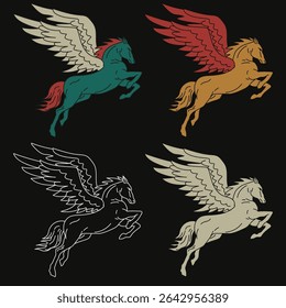Pegasus tattoo illustration, Artwork for Apparel