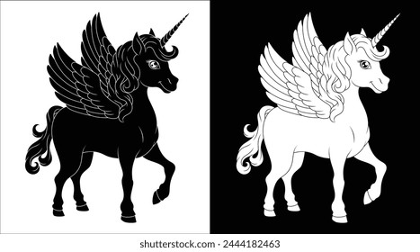 Pegasus Unicorn horse with wings and horn cartoon mythological animal from Greek myth illustration