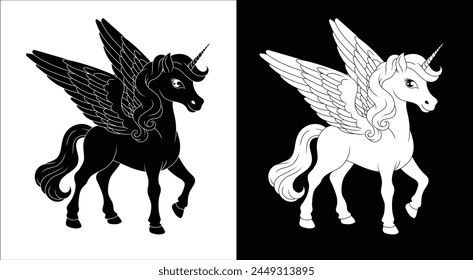 Pegasus Unicorn horse with wings and horn cartoon mythological animal from Greek myth illustration