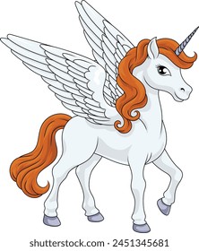 Pegasus Unicorn horse with wings and horn cartoon mythological animal from Greek myth illustration