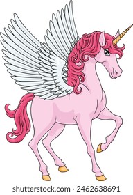 Pegasus Unicorn horse with wings and horn cartoon mythological animal from Greek myth illustration