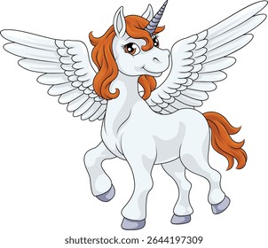 Cavalo unicórnio de Pégaso com asas e chifre de desenho animado animal mitológico da ilustração do mito grego
