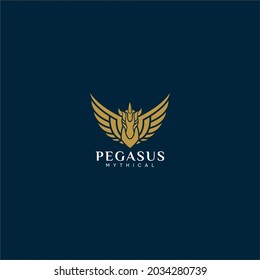 Pegasus  unicorn vector logo with golden nuances, elegant and luxurious
