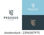 Pegasus Vector Logo Template illustrator with line style,pegasus monogram logo