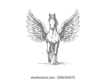 Pegasus winged horse hand drawn sketch vector